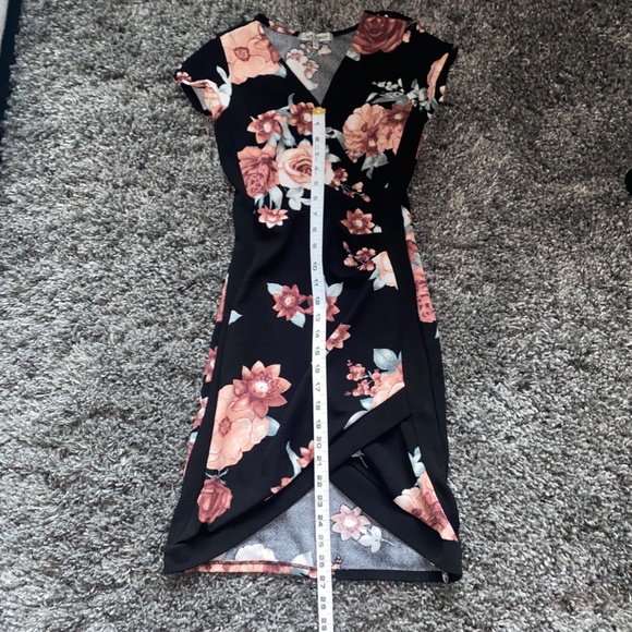 WORN ONCE! Black Mini Dress with Floral Print - Women's Size Small - Picture 2 of 6